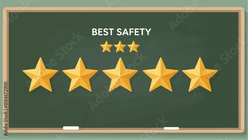 Chalkboard displays five golden stars and the words "BEST SAFETY