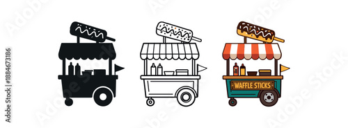 cozy street food waffle stick chocolate drizzle and sprinkles vendor cart