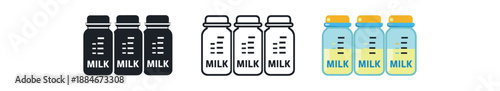 milk storage icon on light background. expressed breast milk stored containers. safe storage symbol. bottles clearly readable