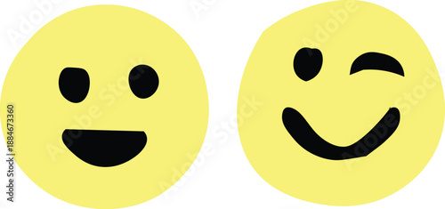 Set of simple and minimal yellow emoji icons representing happy and winking expressions. Minimalist design for modern social media, web, and UI designs. 