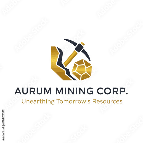 Aurum Mining Corp Logo with Pickaxe and Gold.