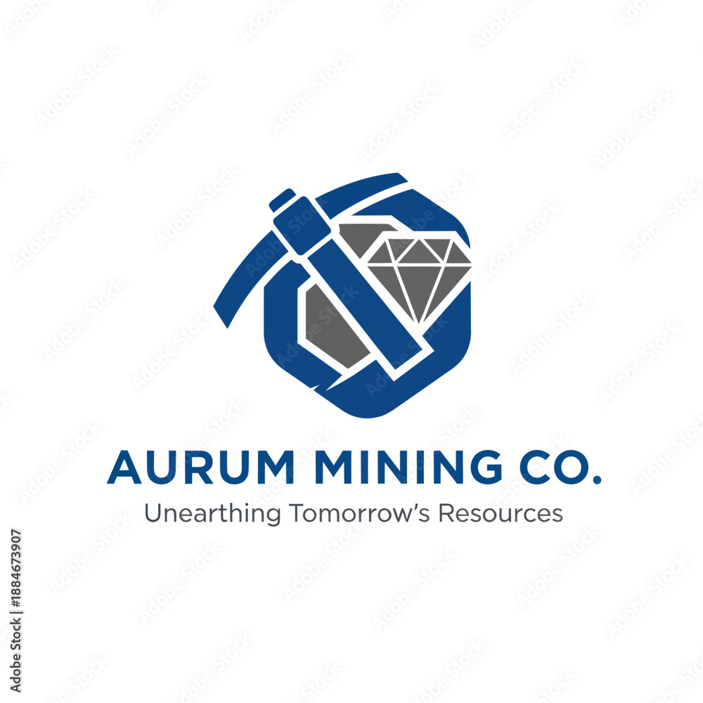 Fototapeta premium Aurum Mining Co Logo Diamond Pickaxe Emblem.