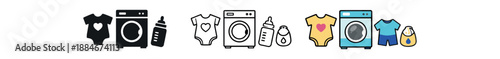 newborn laundry icon on light background. washing baby clothes separately. cleanliness routine symbol. washer and clothes clearly readable