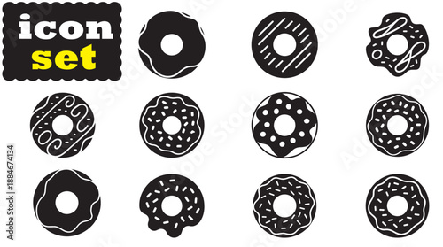 Donut Icon Set, Editable Solid Vector Illustration