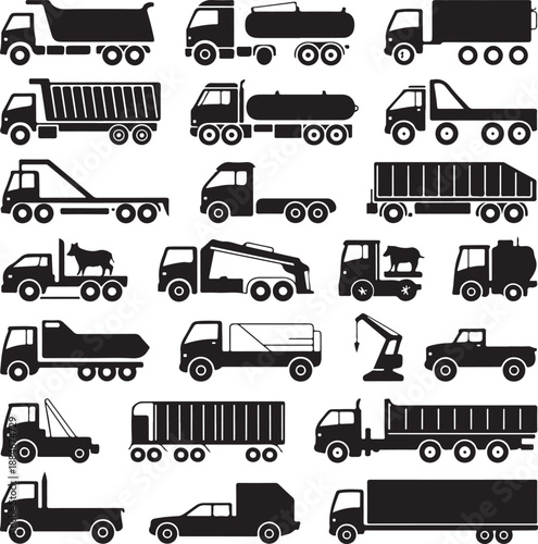 collection of various truck types and silhouettes on white background