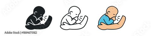newborn cough concern icon on light background. baby coughing while held. health monitoring symbol