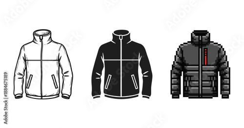 Graphic, silhouette, and pixel art styles of winter jackets