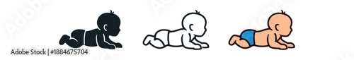baby tummy time progress icon on light background. infant pushing up on arms during tummy time. upper body strength milestone symbol