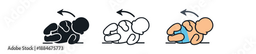 baby rolling over icon on light background. infant rolling from back to side. motor skill progress symbol. body movement readable