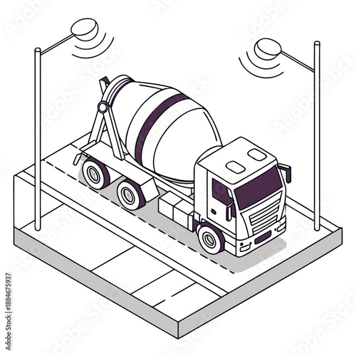 Isometric Vector Illustration of Autonomous Concrete Mixer Truck