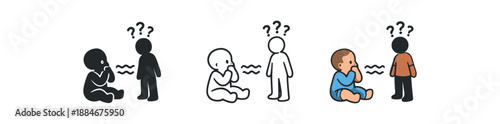 baby stranger awareness icon on light background. infant reacting cautiously to unfamiliar person. social development milestone symbol. posture and distance readable