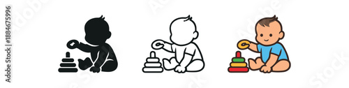 baby nine months development icon on light background. infant sitting and playing with toy. active exploration milestone symbol