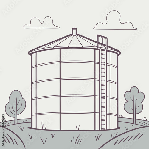 Tableau sur toile Soft Color Vector Illustration of Floating Roof Storage Tank