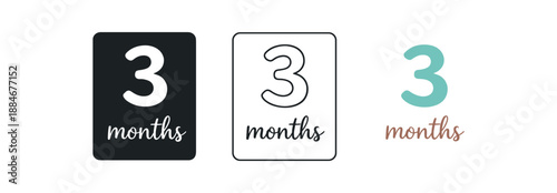 baby month card icon on light background. cute rectangular card with large number and handwritten word months. baby age marker card. soft minimal layout