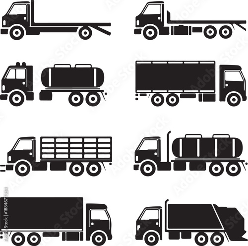 set of truck silhouettes in various styles and configurations