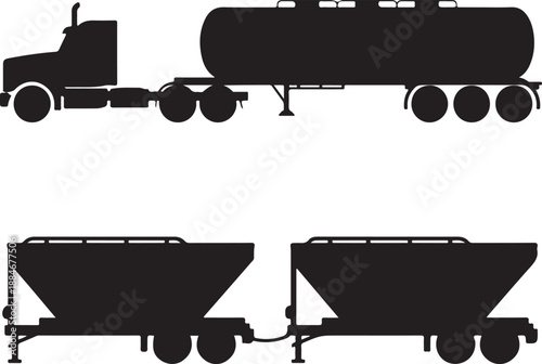 Silhouette of truck and trailers on white background