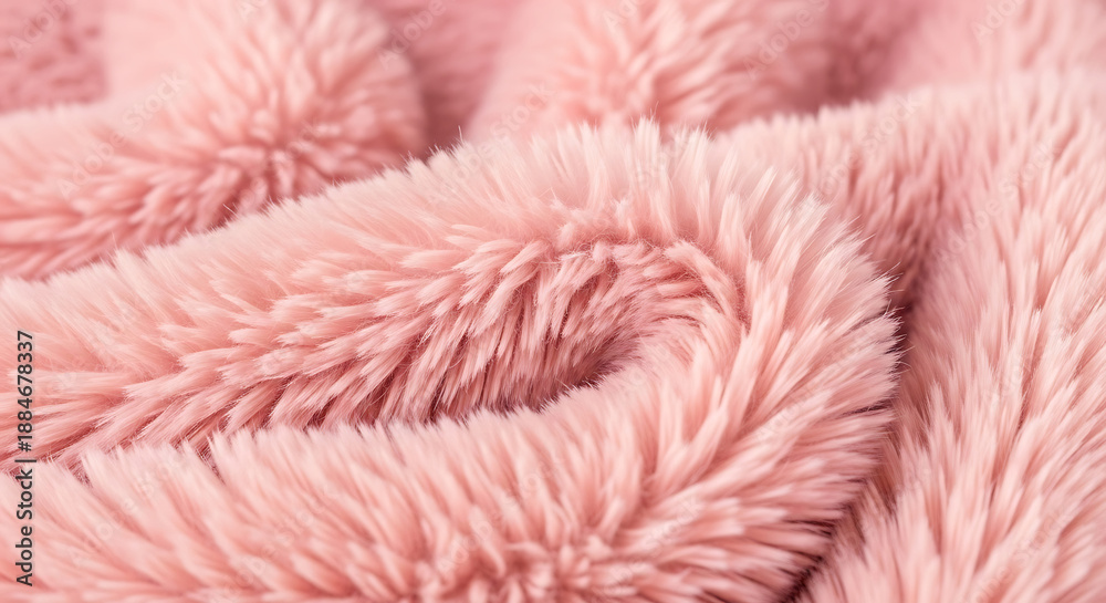 Fototapeta premium Macro shot fluffy pink synthetic textile texture soft cozy abstract background material detail