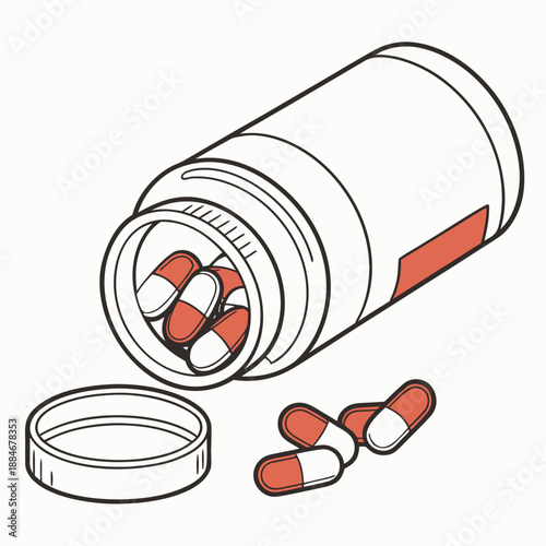 Medical Pills Bottle Open with Tablets on White Background Pharmacy Health