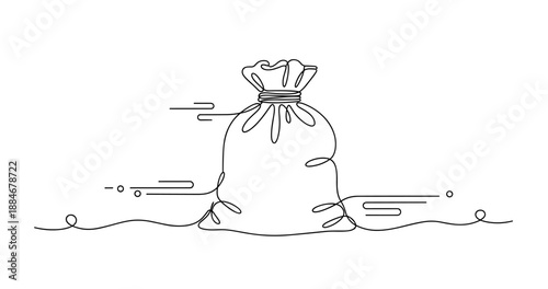 Minimalist continuous line drawing of a money bag with flowing lines. No editable strokes