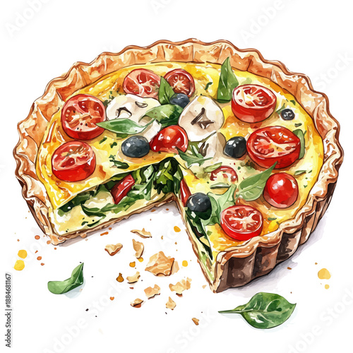 Quiche, semi-realistic fantasy style, subtle magical elements, soft glow, watercolor illustration, isolated on white background