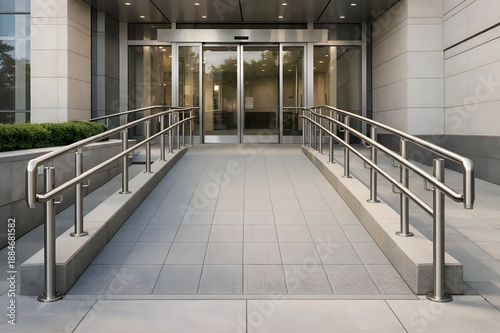 ADA compliant office entrance with wheelchair access ramp