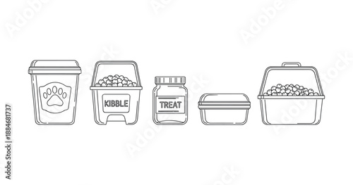 Line art of containers for pet kibble and treats