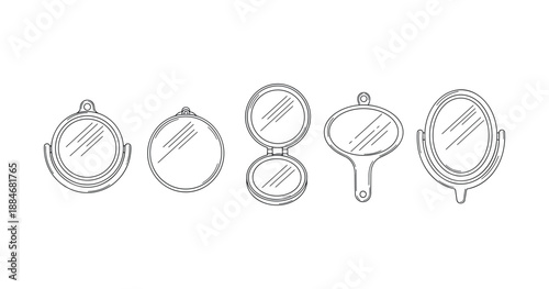 Collection of handheld and compact mirrors - simple black outline set