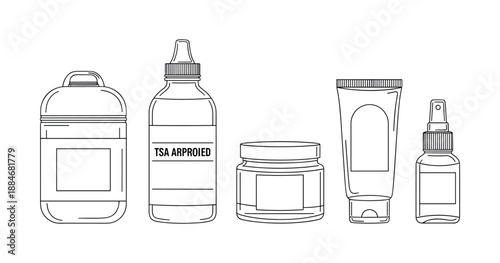 Tsa-approved travel size toiletry bottles and containers outline