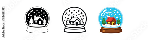 festive holidays snow globe with tiny house trees swirling confetti