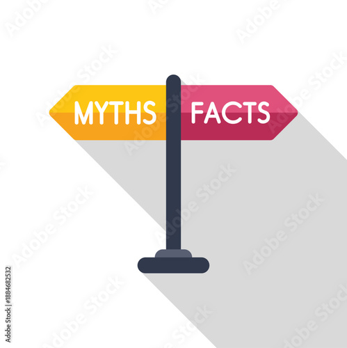 Signpost pointing towards different directions, representing a choice between myths and facts