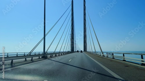Oresund Bridge road view connecting Denmark and Sweden