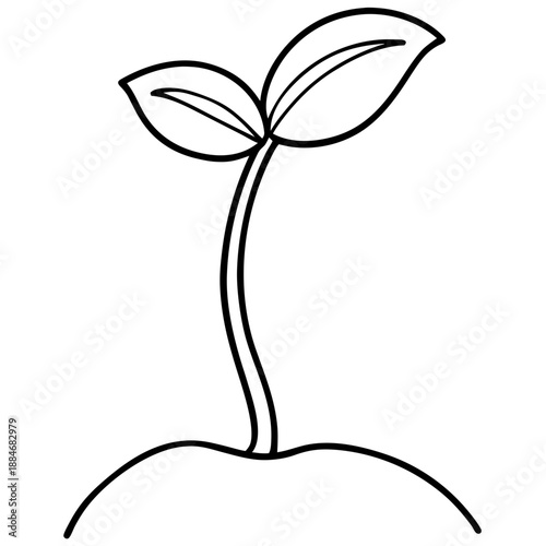 Minimal Line Drawing of a Tiny Sprouting Seed Concept