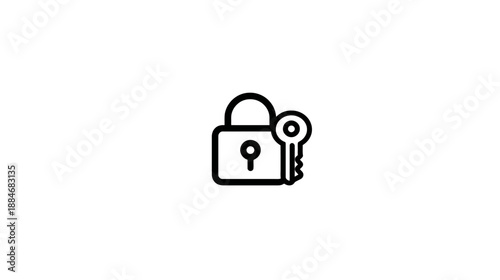 A simple outline icon depicts a closed padlock with a key resting next to it