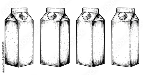 Vintage hand-drawn milk cartons set in black and white artistic style