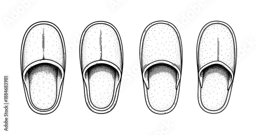 Vintage black and white slippers illustration with dotted texture