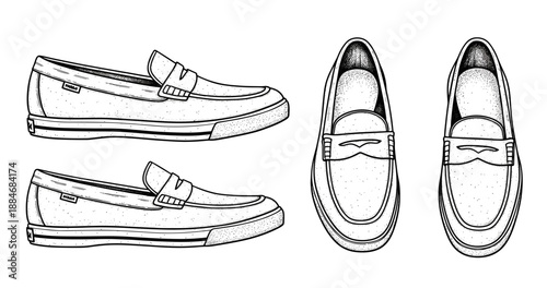 Classic loafers illustration with top and side views
