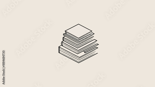 Line drawing of stacked books, arranged in a visually pleasing pile on a neutral background
