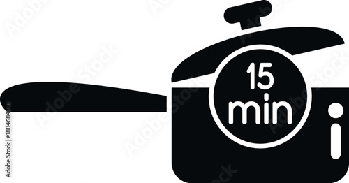 Cooking saucepan icon showing cooking time and important information
