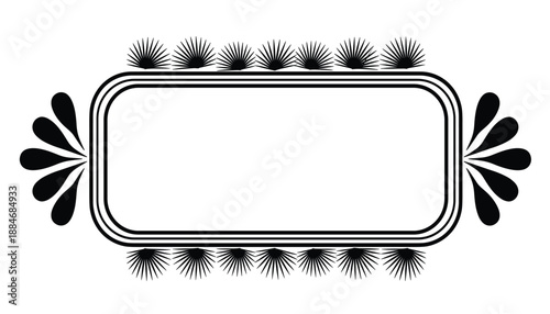 Ornate rectangular frame with radial sunburst patterns and teardrop accents in black and white