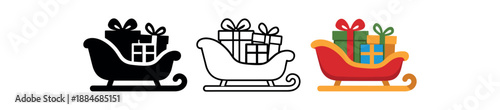 winter holidays sleigh with wrapped gifts simple flat shape