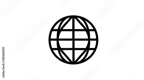 A monochrome illustration of a globe, showcasing lines that mimic the Earth's meridians and parallels