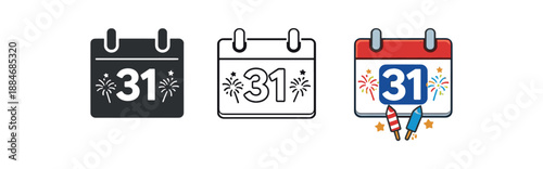 winter holidays calendar with 31 and tiny fireworks new year