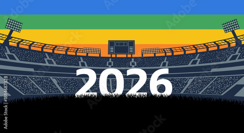 Stadium Scene Anticipating 2026 Celebration Bold Graphic Design Art. 