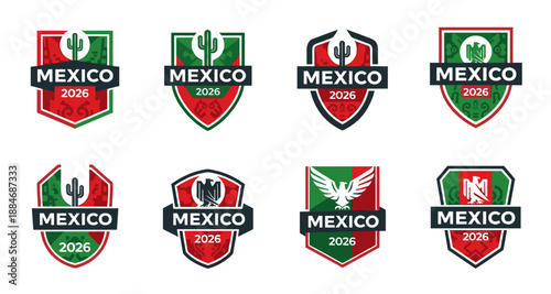 Assorted geometric shapes emblems design of a sports competition concept. 