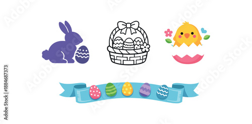 spring easter holidays ribbon banner with tiny egg