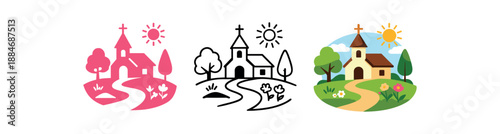 spring easter holidays tiny village church path spring day