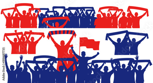 Illustration of enthusiastic fans in patriotic colors.
