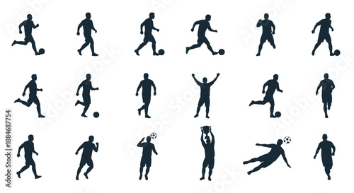 Soccer player silhouettes in motion Sports and action theme.