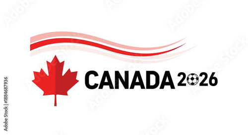 Soccer tournament graphic for hosting nation in 2026 with maple leaf. 