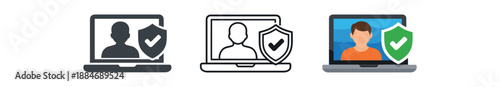 digital identity laptop screen with avatar and shield safe login session